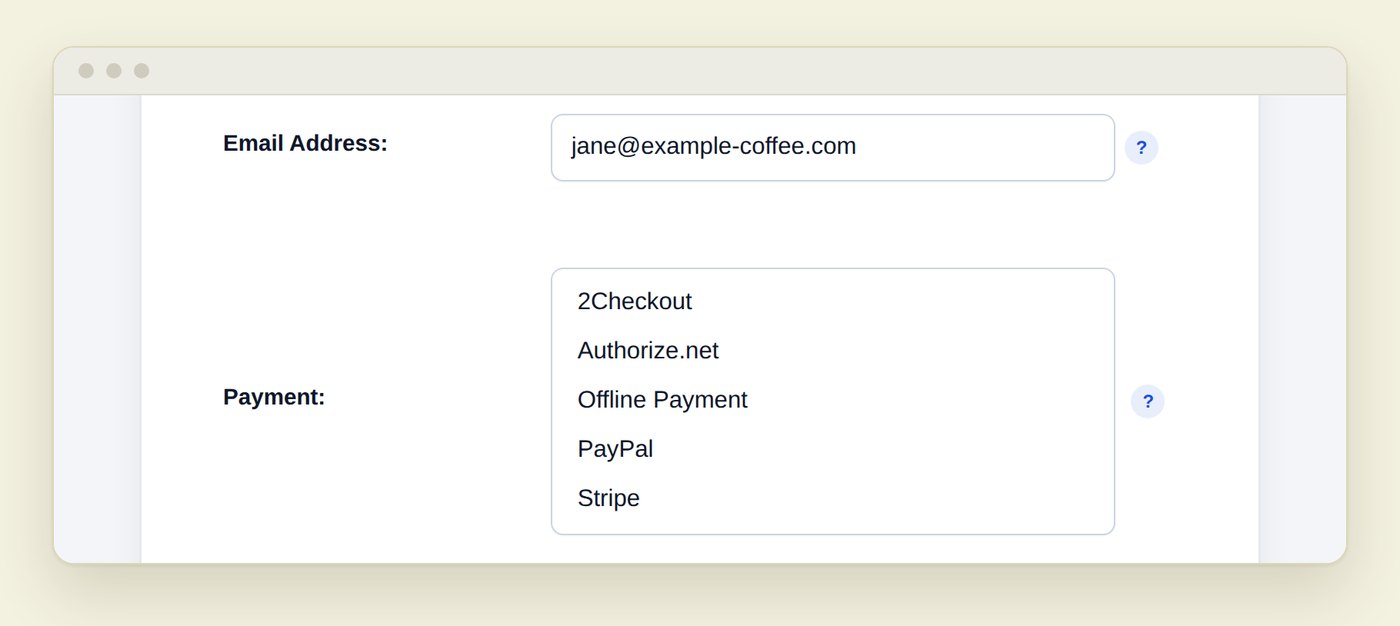 Payment options advertisers can choose from in OIO: 2Checkout, Authorize.net, Offline Payment, PayPal and Stripe